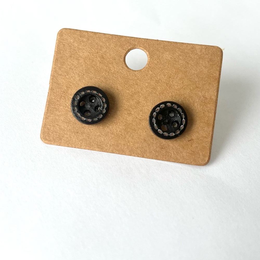 2/$15- Black Button Stud Earrings Handmade